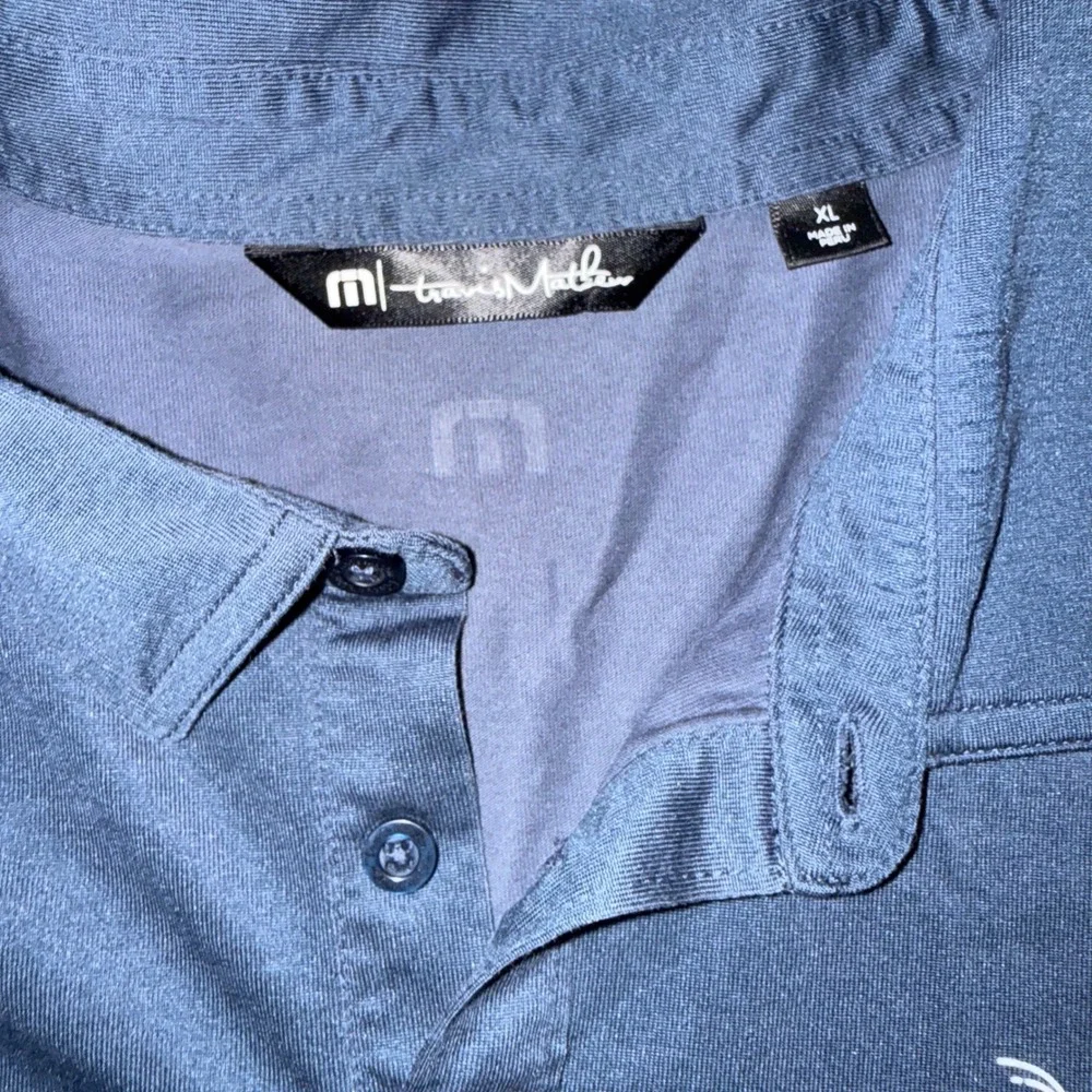 TravisMathew Polo Shirt XL Navy Blue Palm Tree Graphic Performance Golf Top